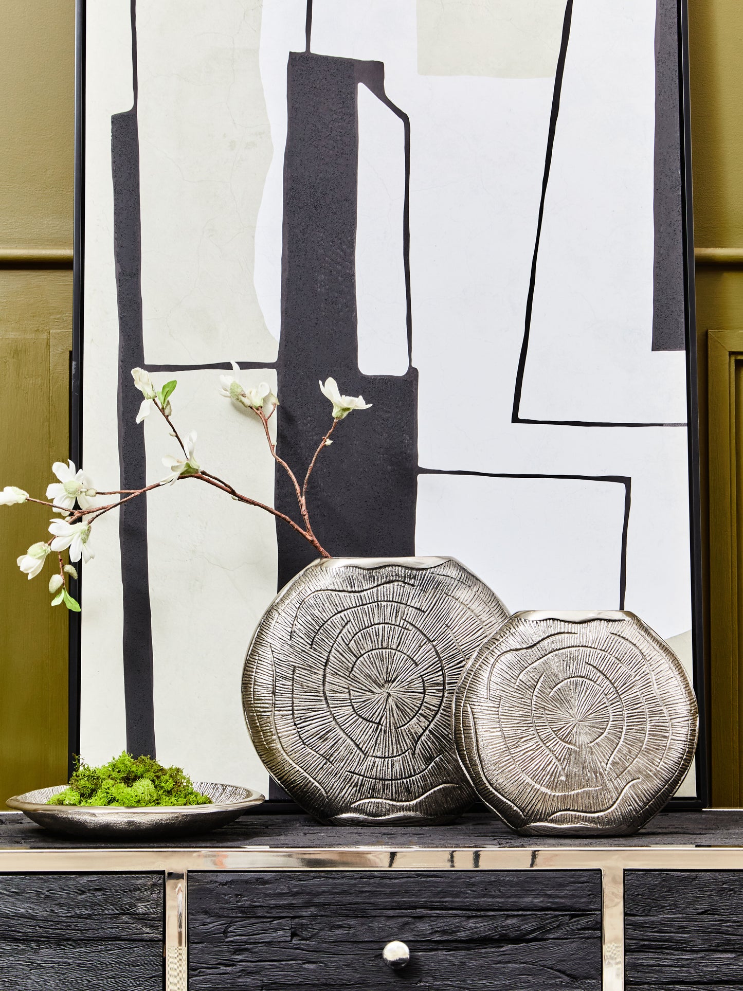 Silva Large Oak Effect Silver Finish Vase