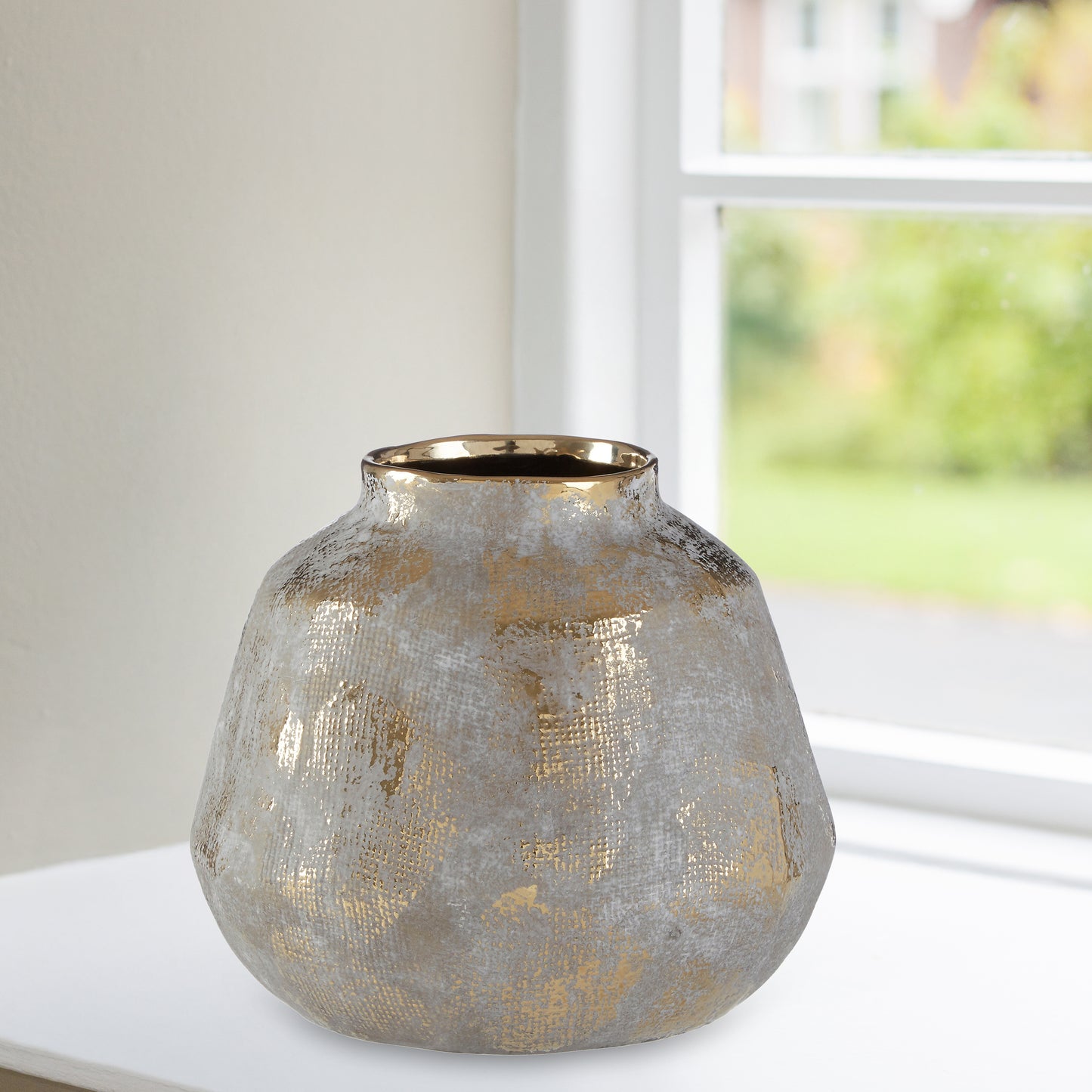 Orvena Small Grey And Gold Ceramic Vase