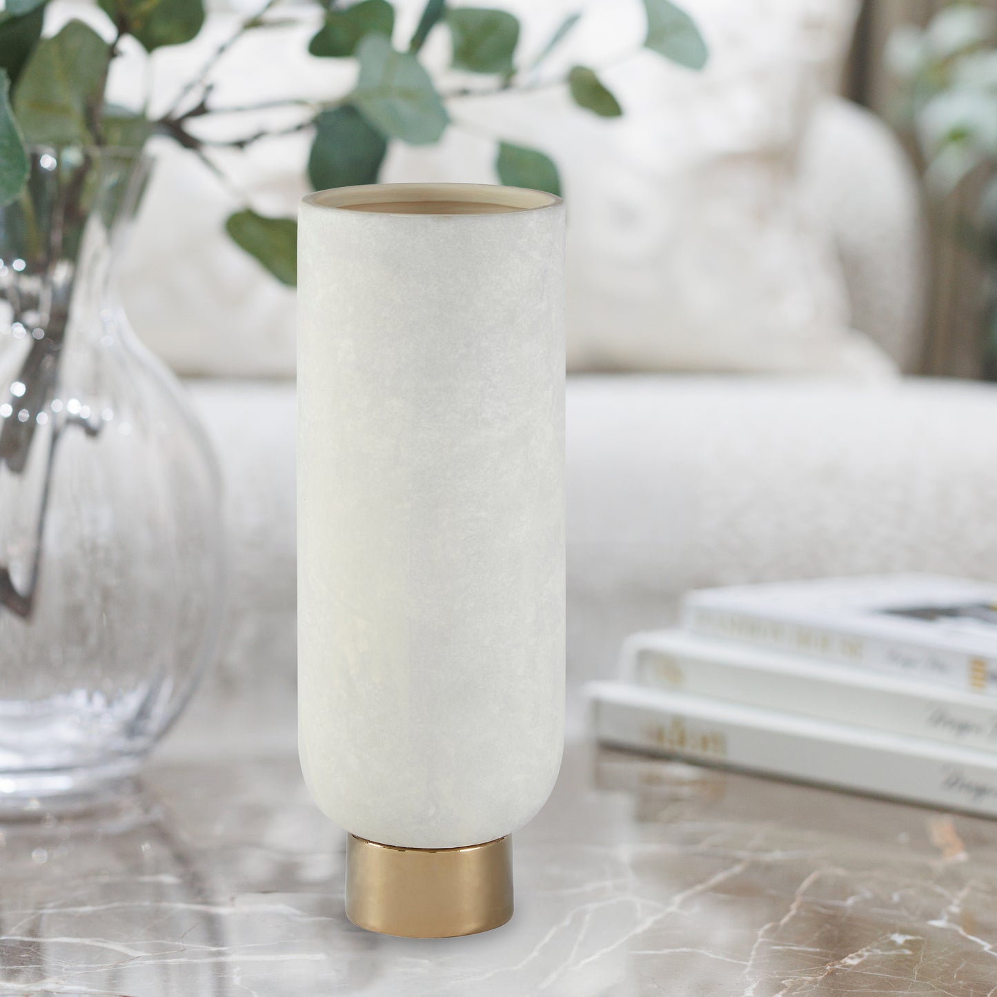 Callie White and Gold Small Pedestal Vase