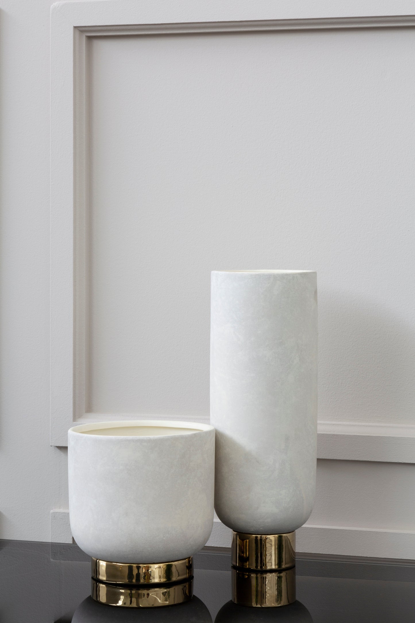 Callie White and Gold Small Pedestal Vase