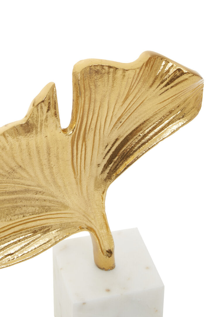 Mirano Gold Finish Ginkgo Sculpture - Macro