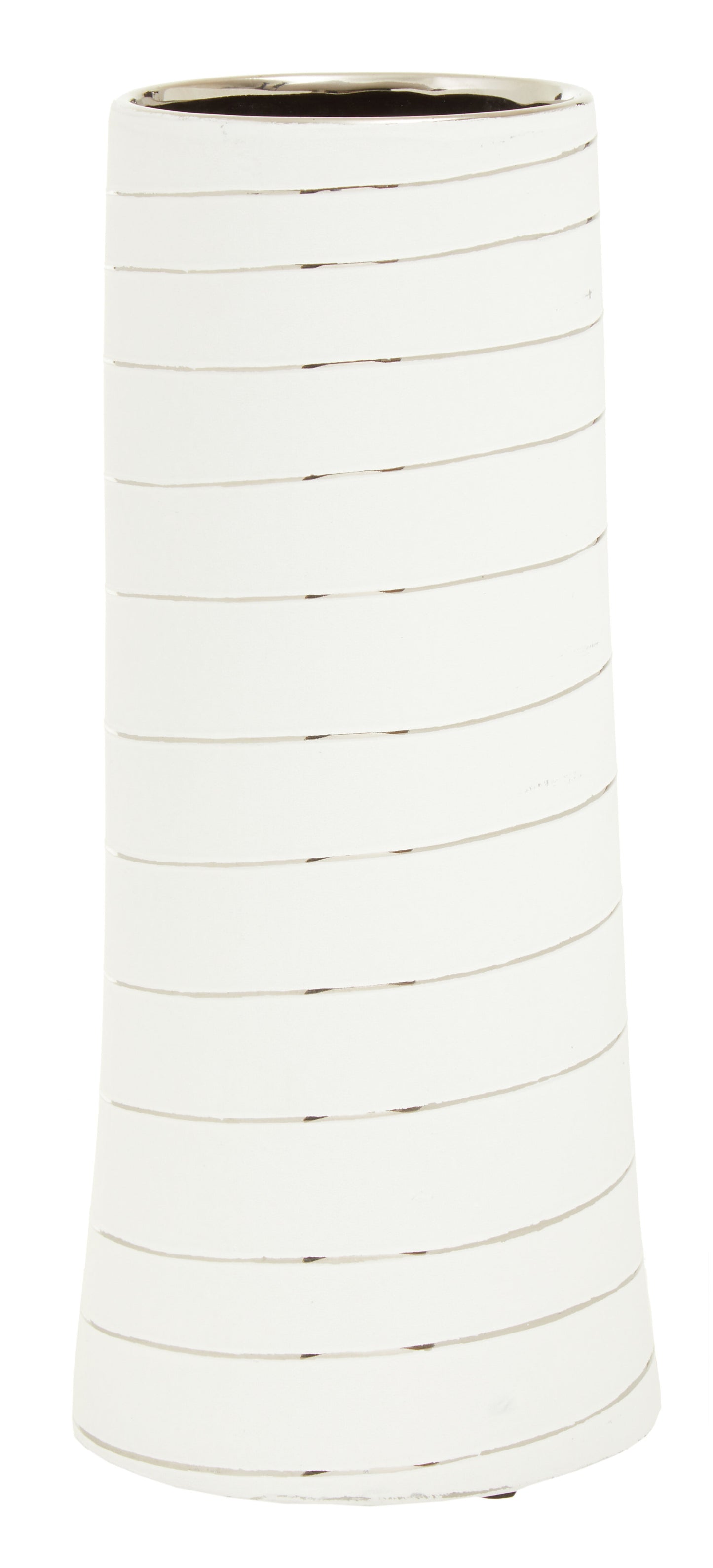 Haldis White Silver Stripe Ceramic Vase