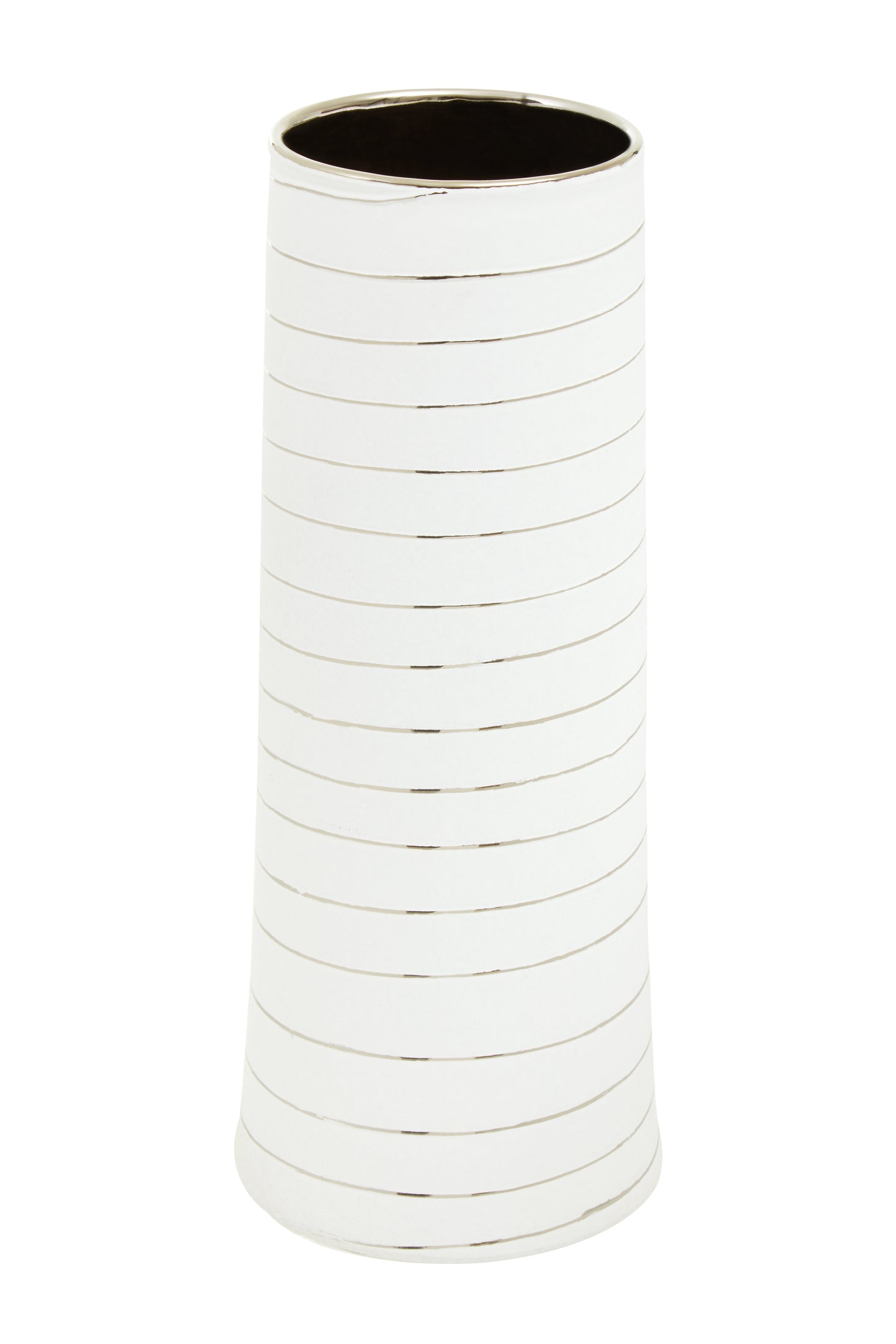 Haldis White Silver Stripe Ceramic Vase