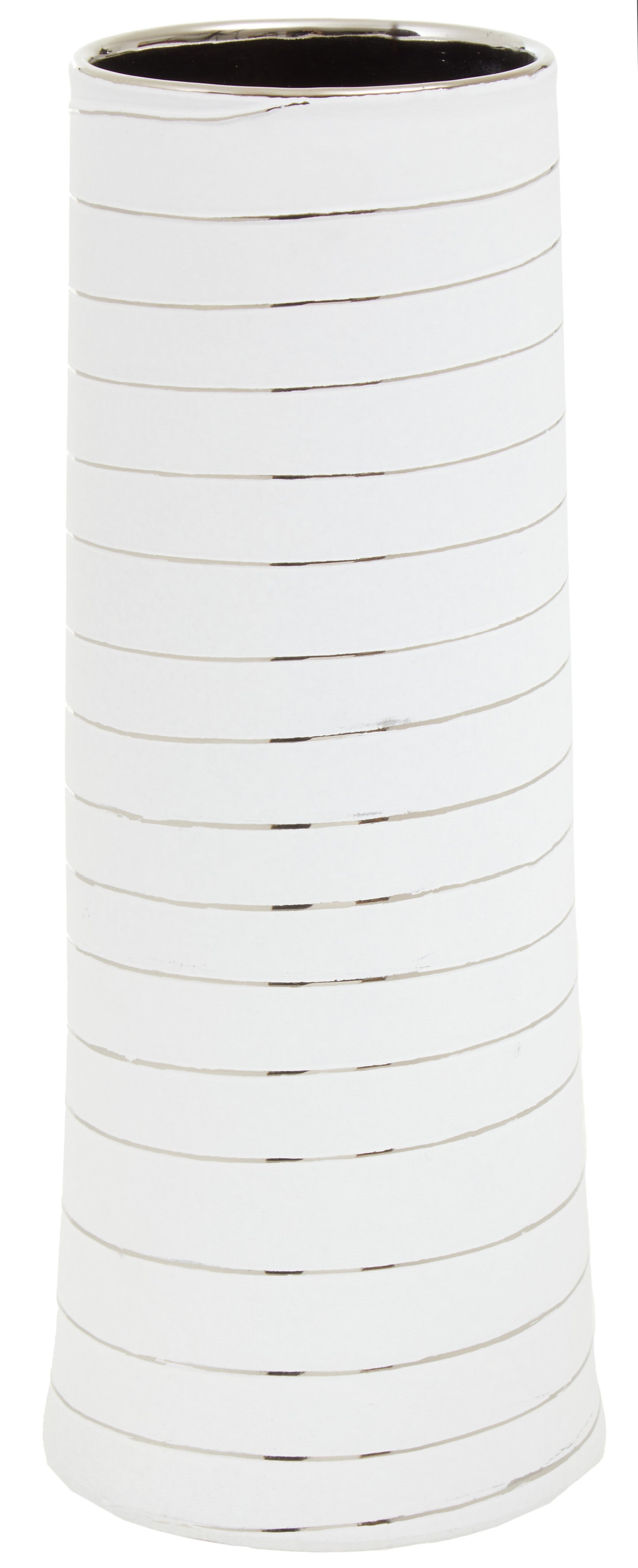 Haldis White Silver Stripe Ceramic Vase