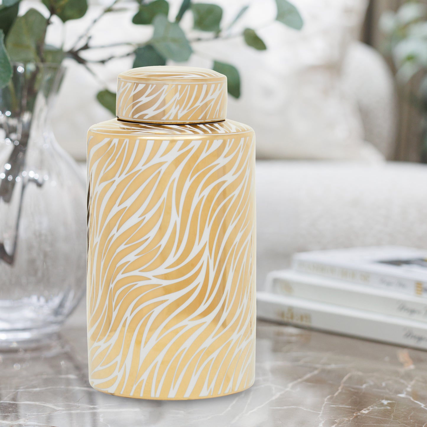 Doria White And Gold Finish Ceramic Jar