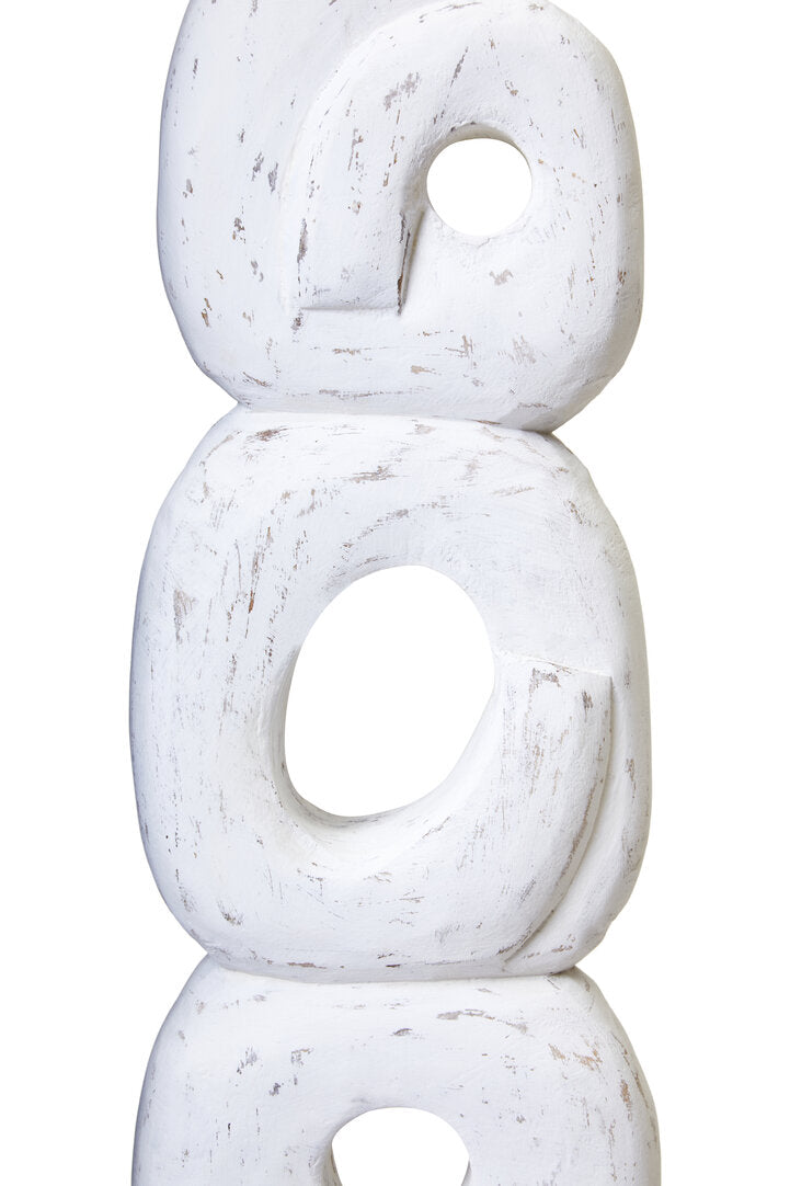 Fidel Rustic White Mango Wood Ring Sculpture - Macro