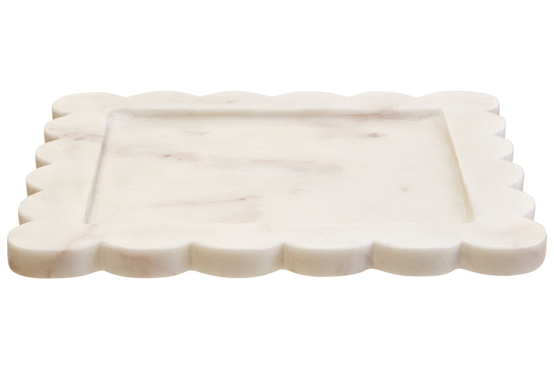 Savio White Marble Square Large Tray with Scallop Edges - Main