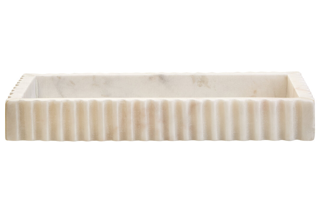 Savio Rectangular White Fluted Marble Tray - Main