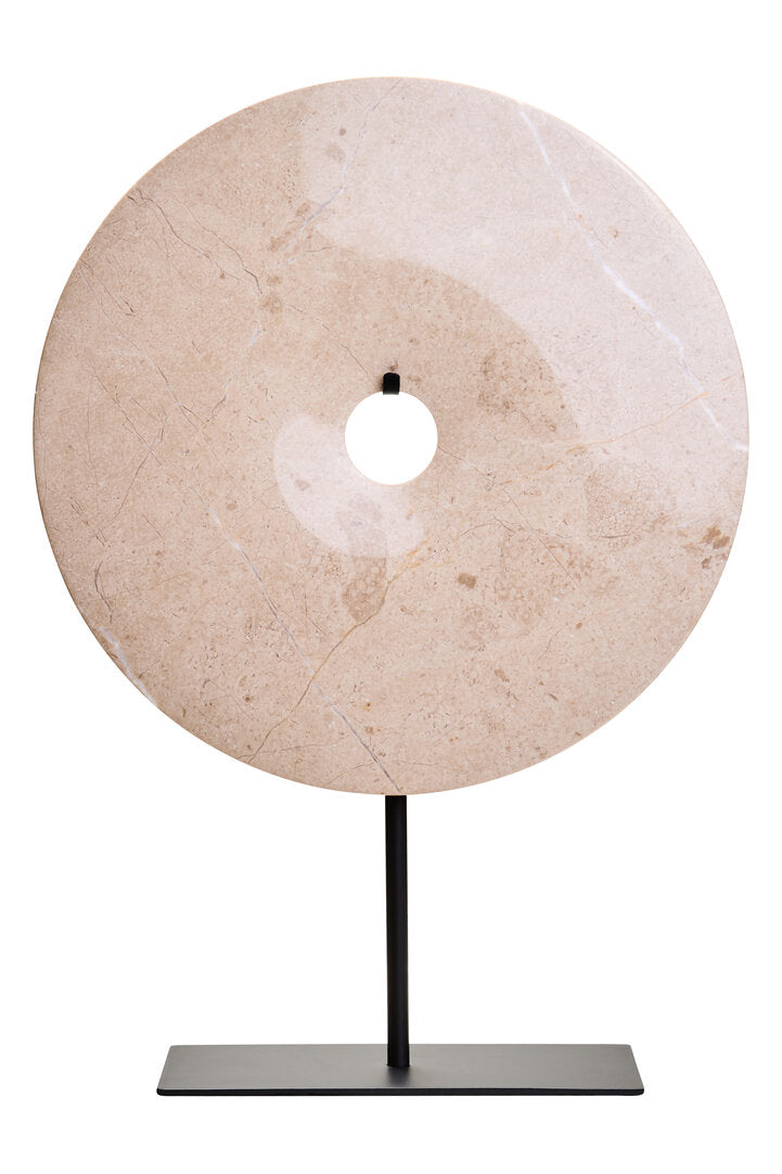 Zoro Large Cream Marble Round Dia 30cm Disc Sculpture - Main