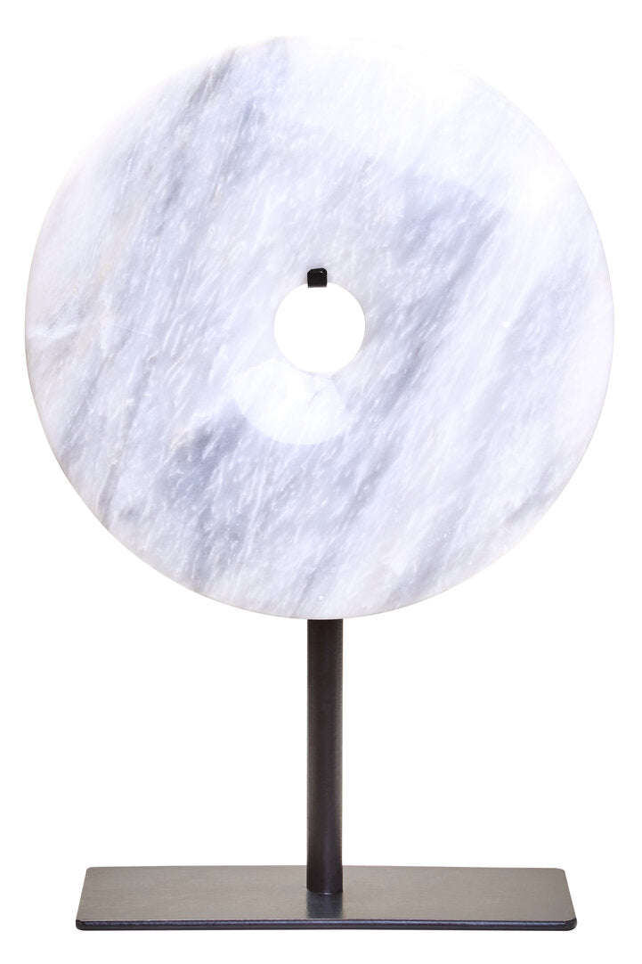 Zoro Small Round Dia 20cm White Marble Disc Sculpture - Main