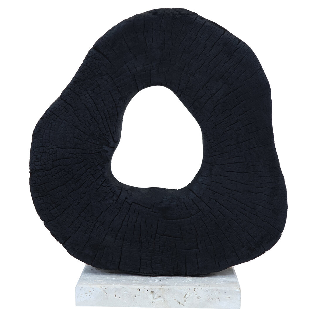 Tibor Black Mango Wood Sculpture with Travertine Base - Main