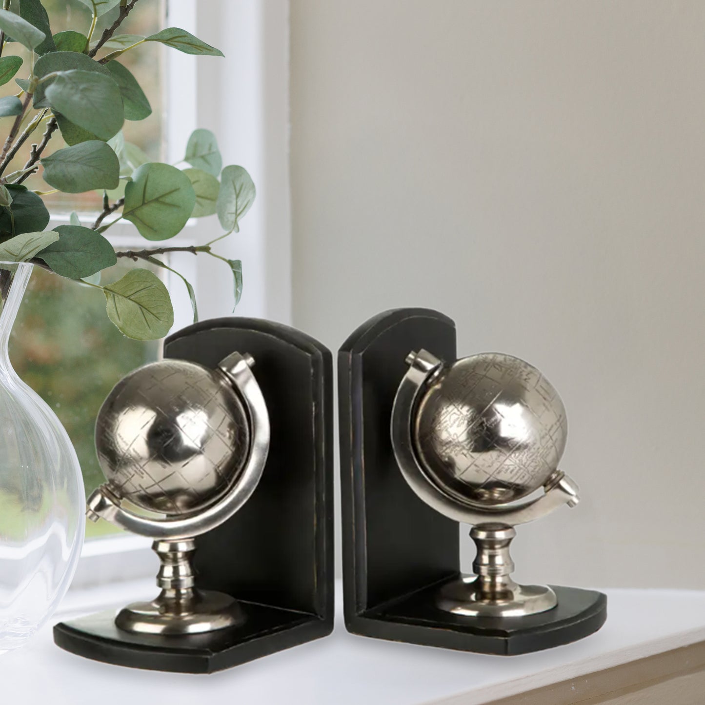 Silver Globe Bookends