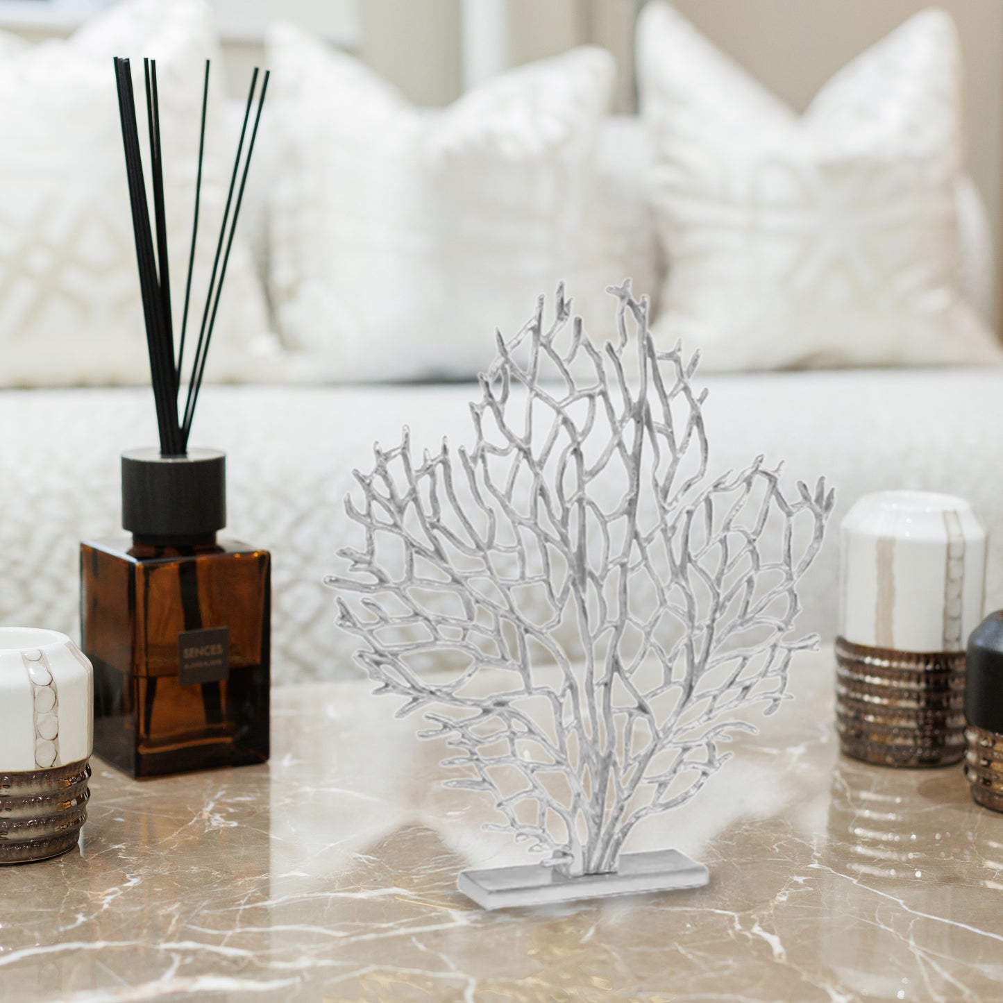 Large Silver Nickel Finish Coral Sculpture