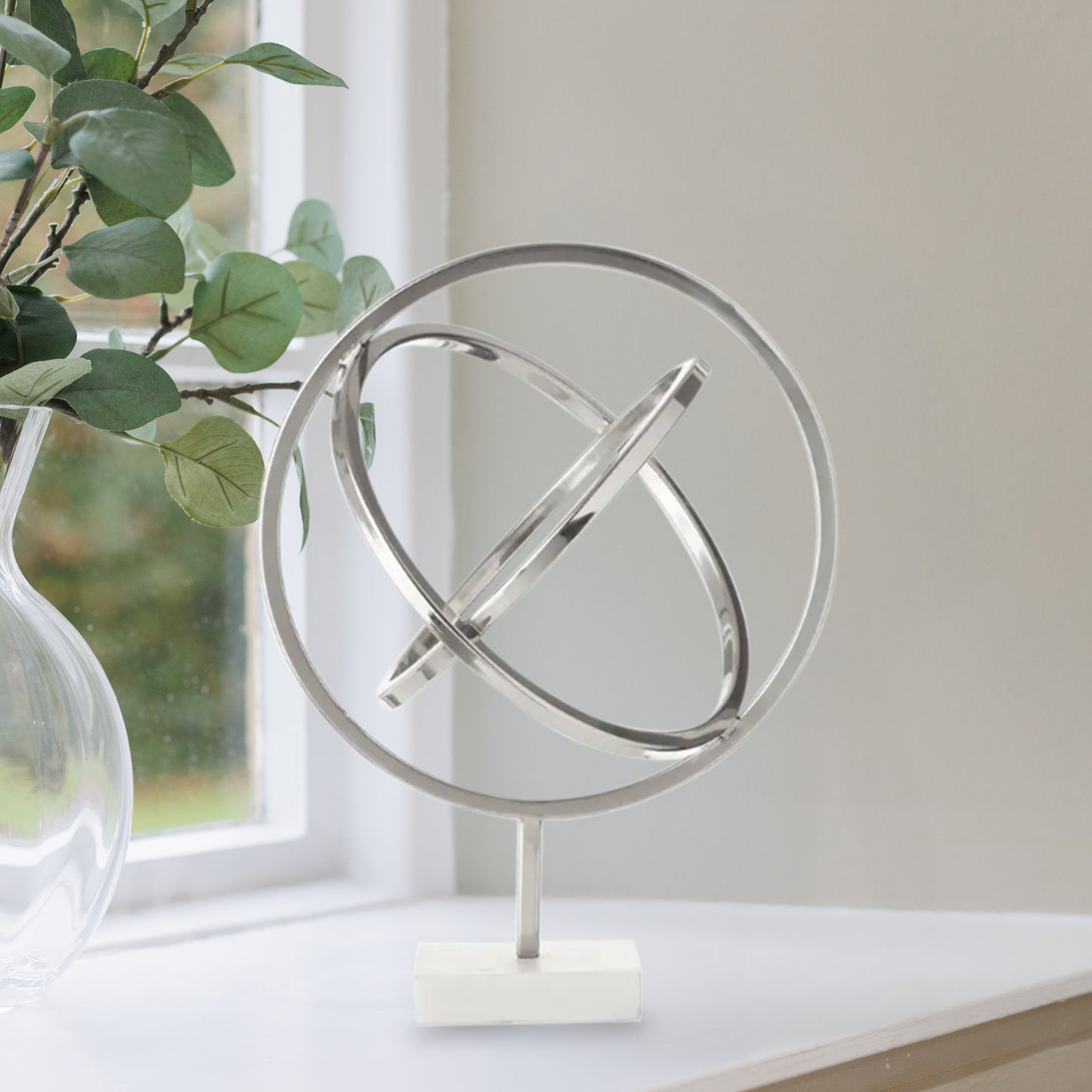 Silver Finish Spiral Sculpture with Marble Base
