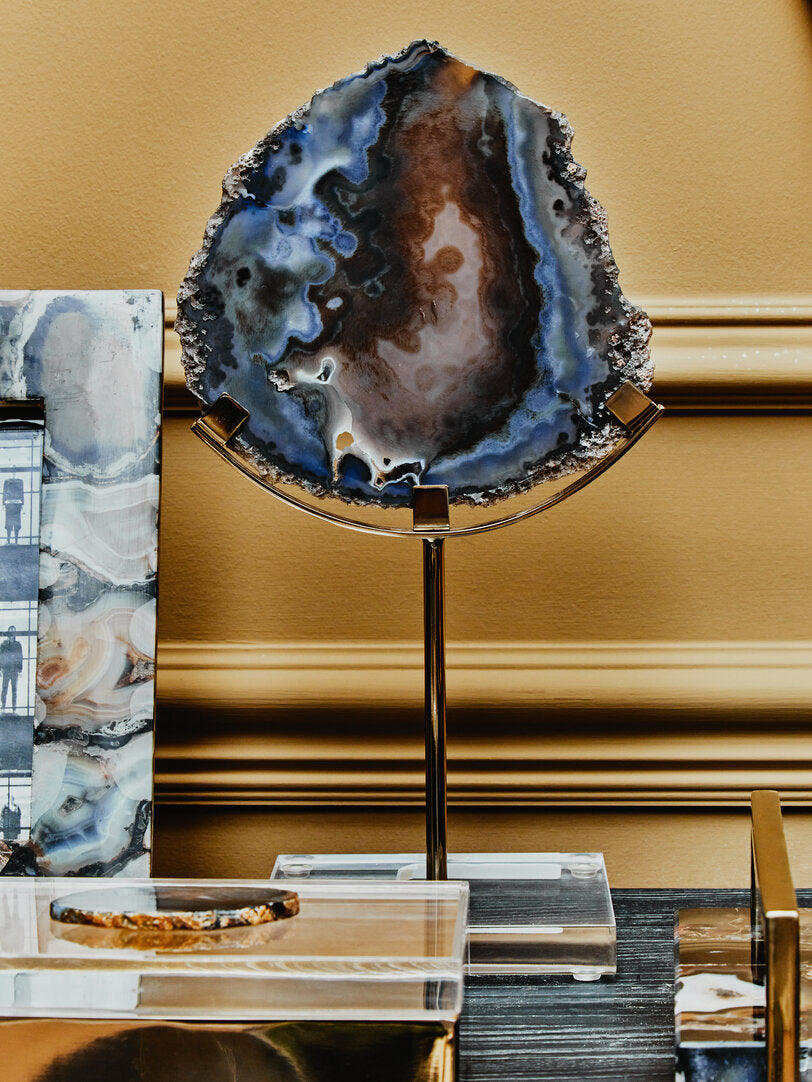 Bowerbird Black And Gold Agate Sculpture - Lifestyle