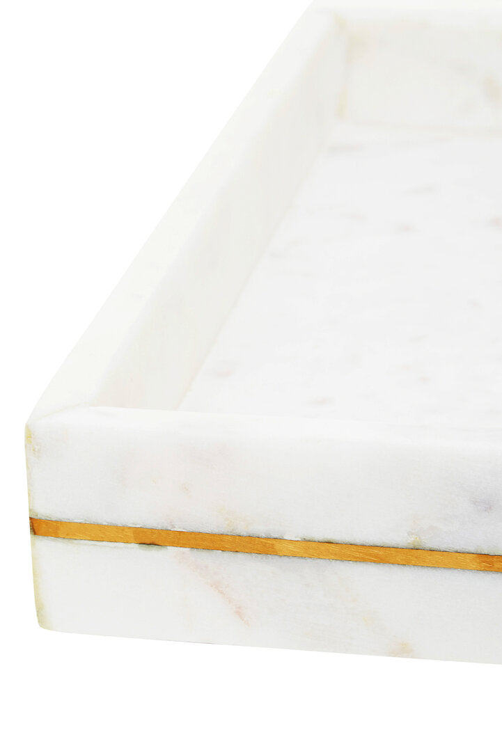 Sena White Marble Gold Inlay Tray - Macro 