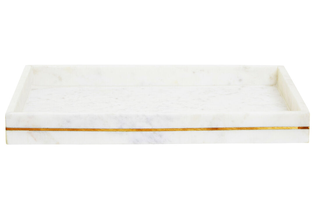 Sena White Marble Gold Inlay Tray - Main 