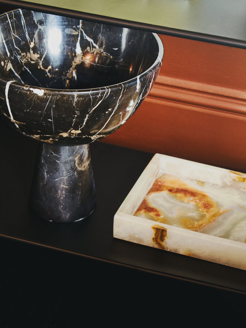 Salmo Large Black Marble Pedestal Bowl - Lifestyle