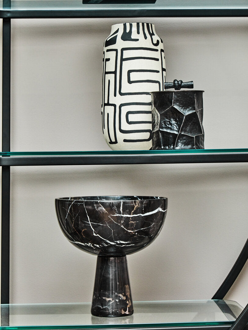 Salmo Large Black Marble Pedestal Bowl - Lifestyle