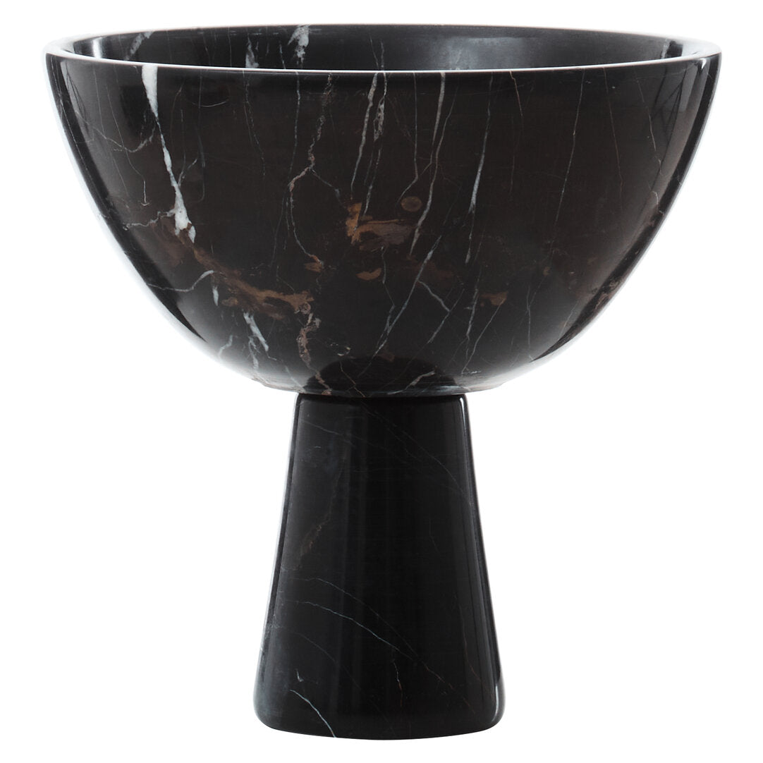 Salmo Large Black Marble Pedestal Bowl - Main