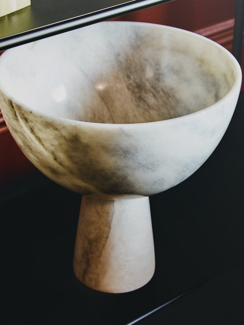 Salmo Large White Marble Pedestal Bowl - Lifestyle