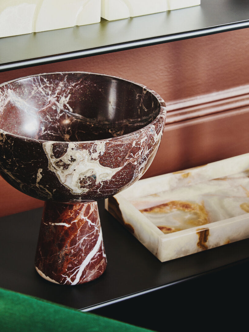 Salmo Large Red Marble Pedestal Bowl - Lifestyle