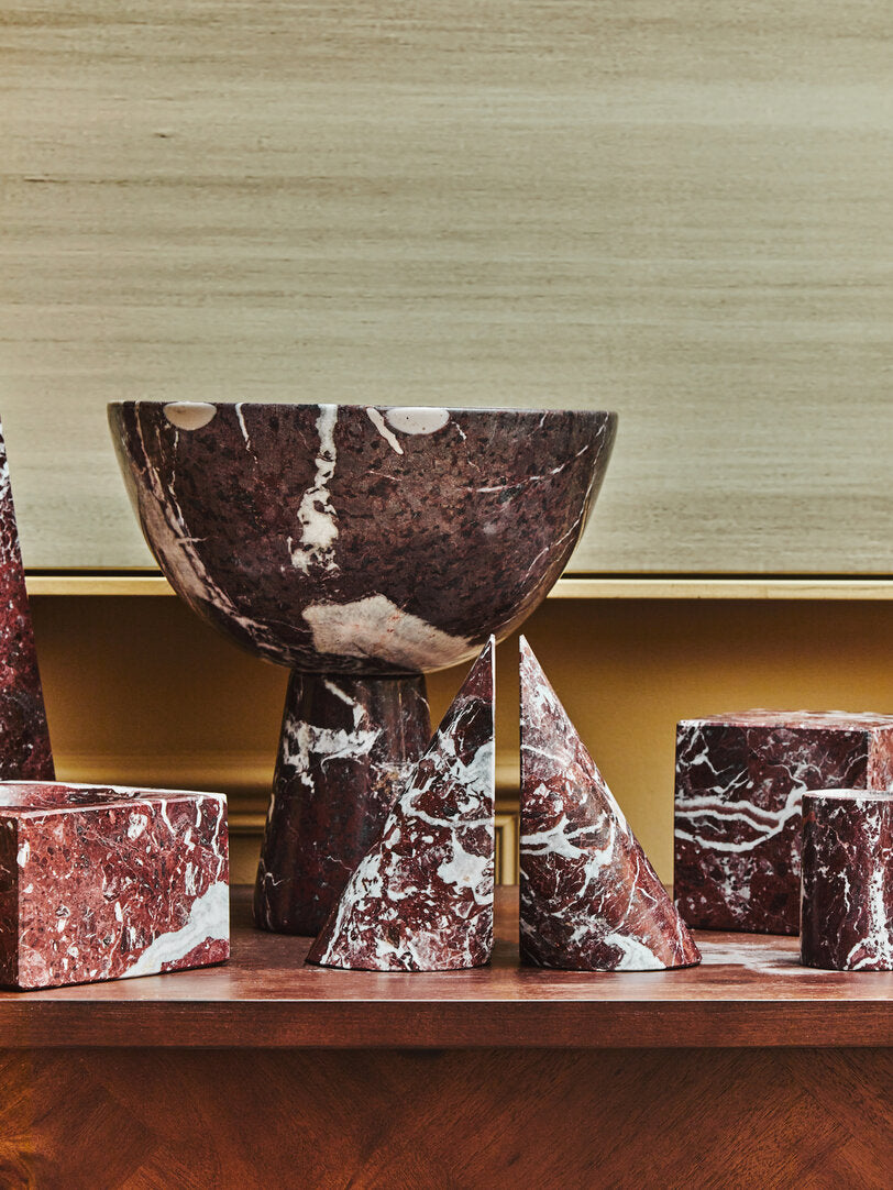 Salmo Large Red Marble Pedestal Bowl - Lifestyle