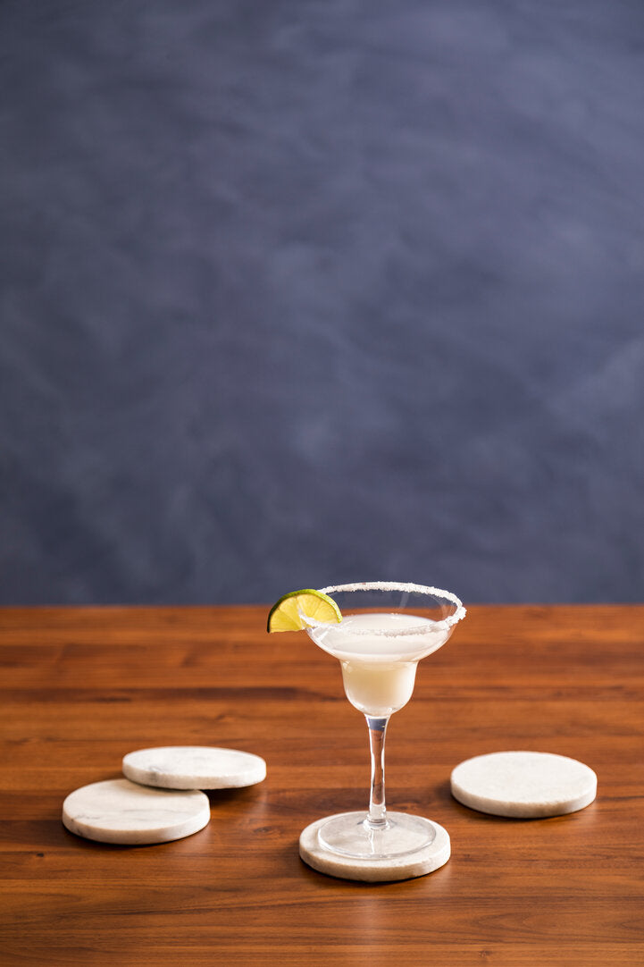 Kindia Set of 4 White Marble Round Coasters - Lifestyle