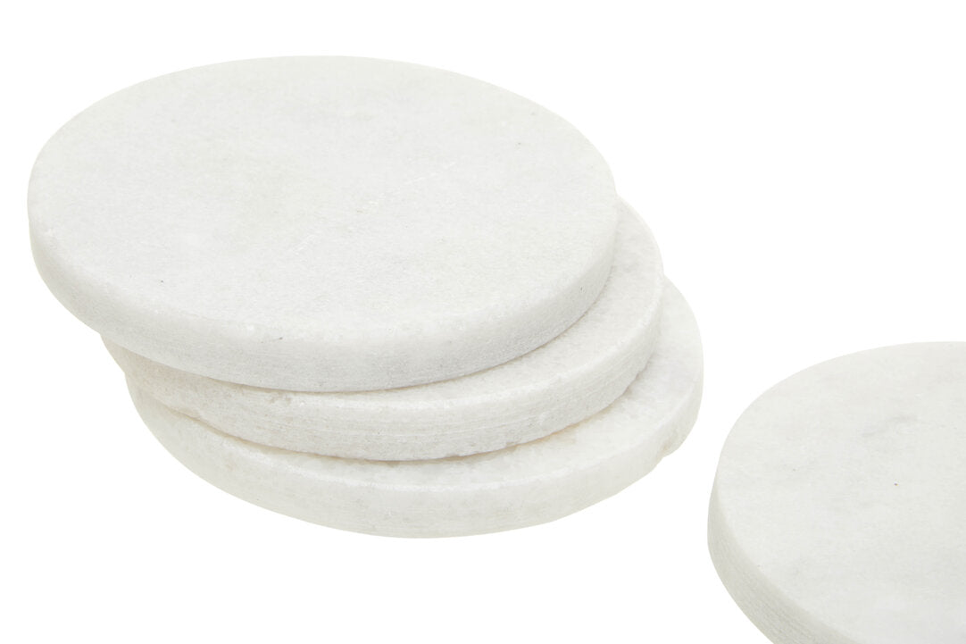 Kindia Set of 4 White Marble Round Coasters - Macro