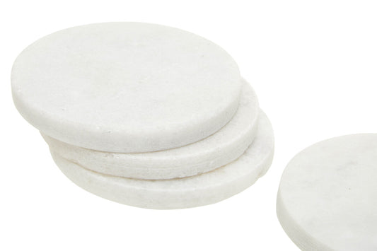 Kindia Set of 4 White Marble Round Coasters - Macro
