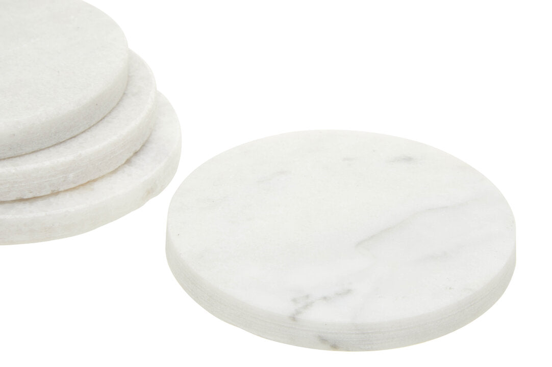 Kindia Set of 4 White Marble Round Coasters - Macro