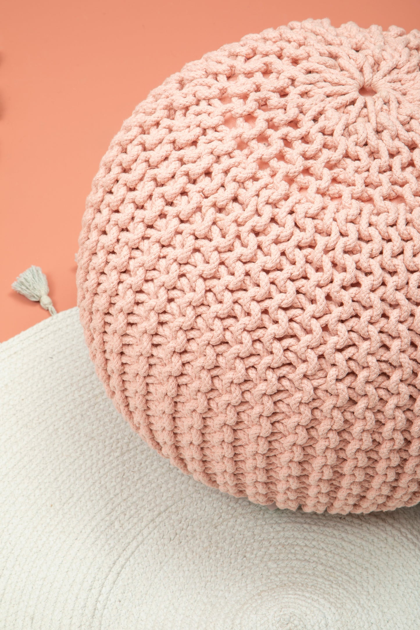 Kids Knit Cream Pouffe Grey/Black/Cream/Pink