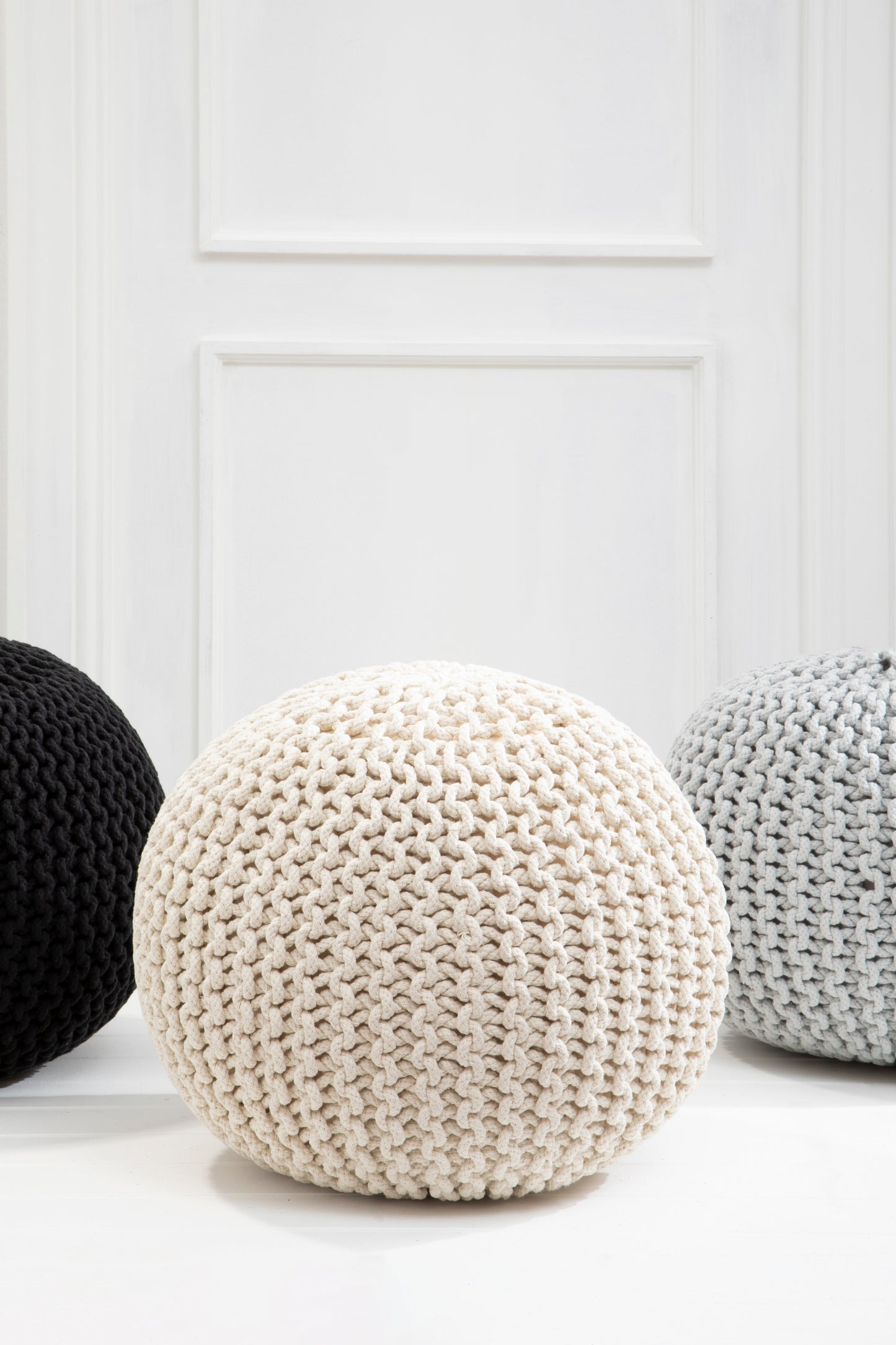 Kids Knit Cream Pouffe Grey/Black/Cream/Pink