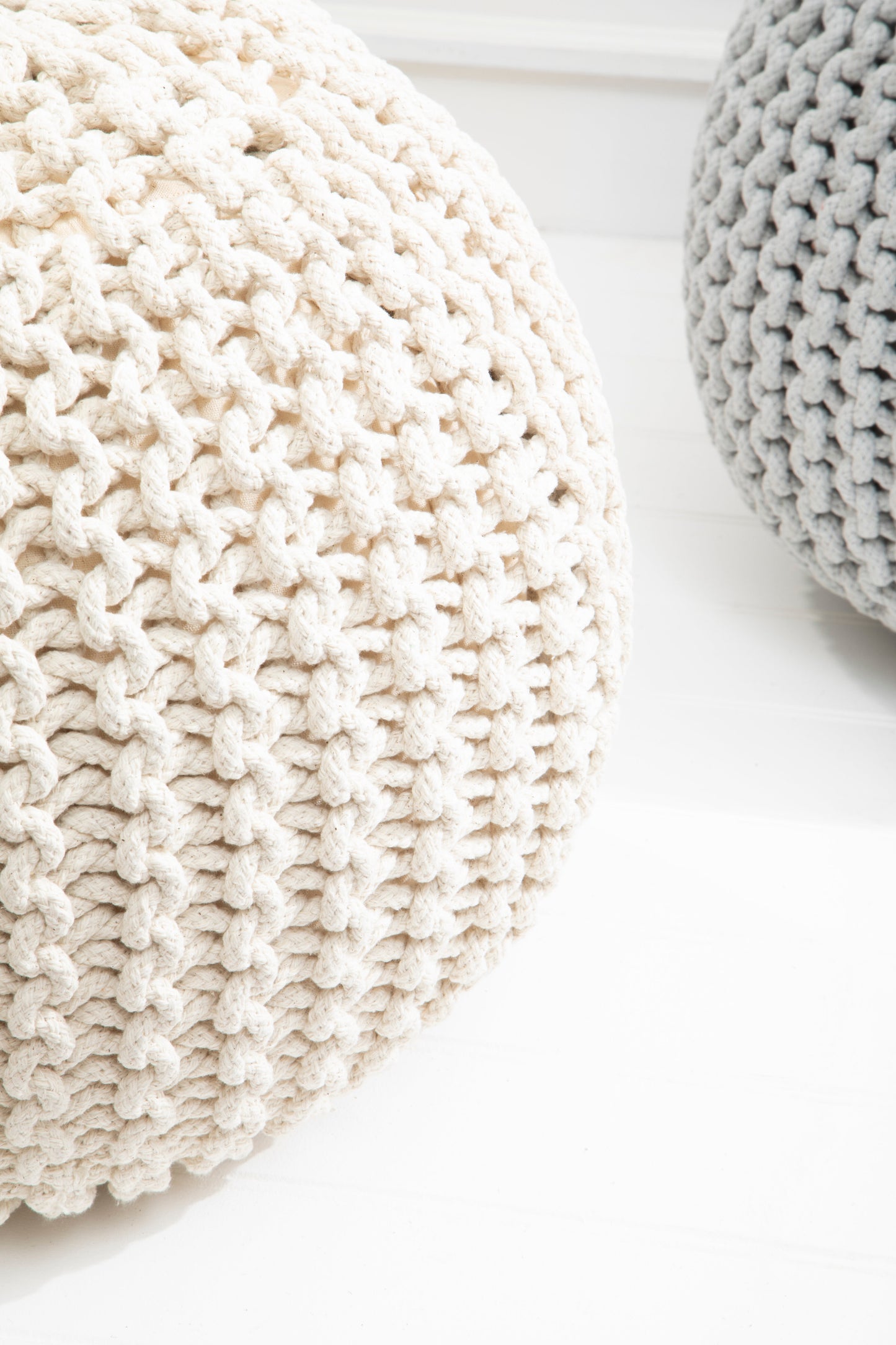 Kids Knit Cream Pouffe Grey/Black/Cream/Pink