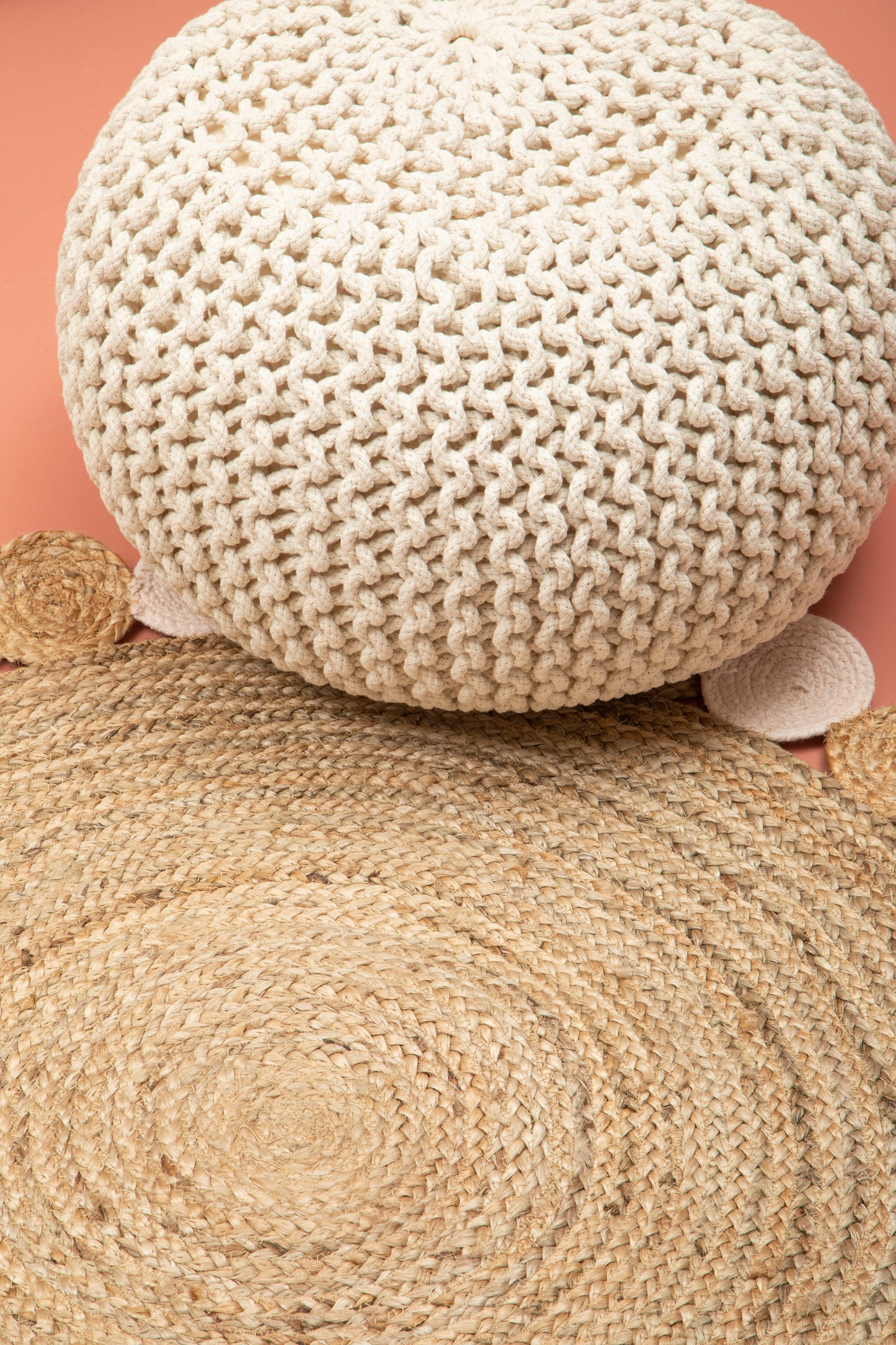 Kids Knit Cream Pouffe Grey/Black/Cream/Pink