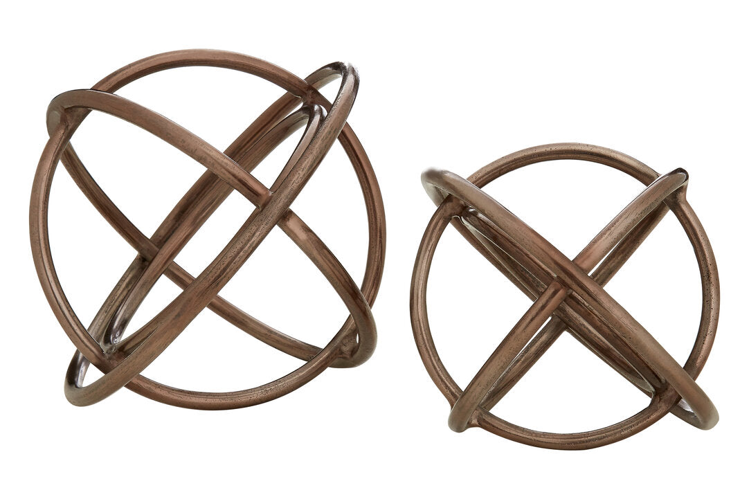 Nexus Set of Two Bronze Finish Sphere Sculptures - Additional
