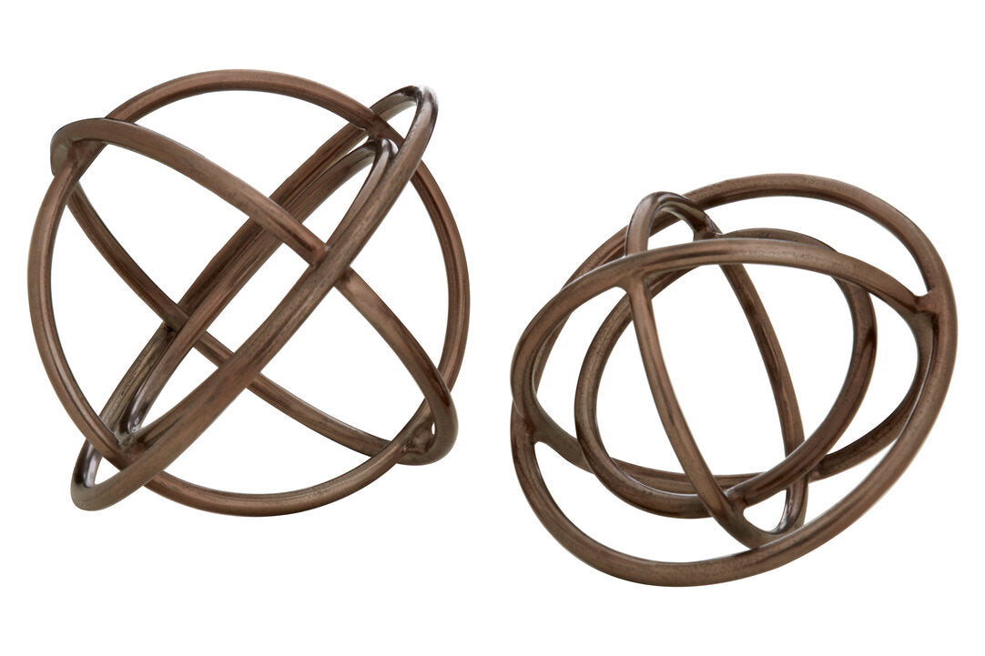 Nexus Set of Two Bronze Finish Sphere Sculptures