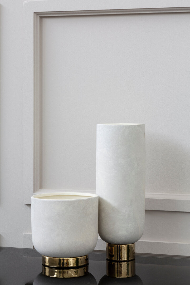 Callie White and Gold Large Pedestal Vase - Lifestyle