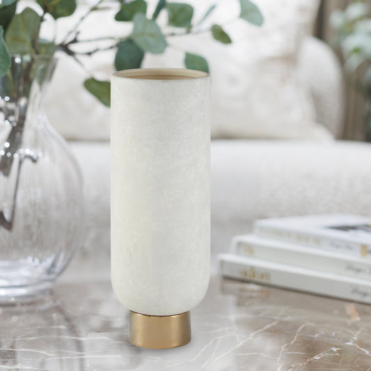 Callie White and Gold Small Pedestal Vase