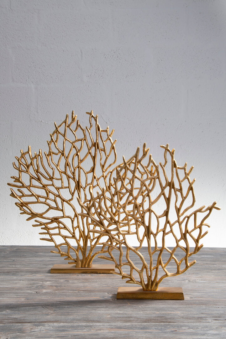 Prato Small Gold Finish Coral Sculpture - Lifestyle