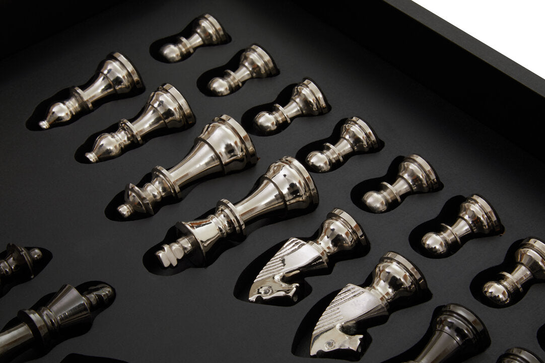 Churchill Games Black and Silver Chess Set - Macro