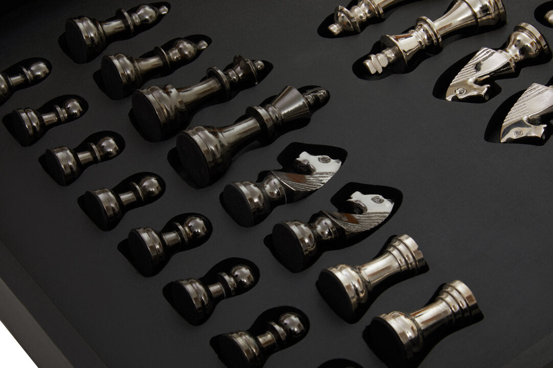 Churchill Games Black and Silver Chess Set - Macro