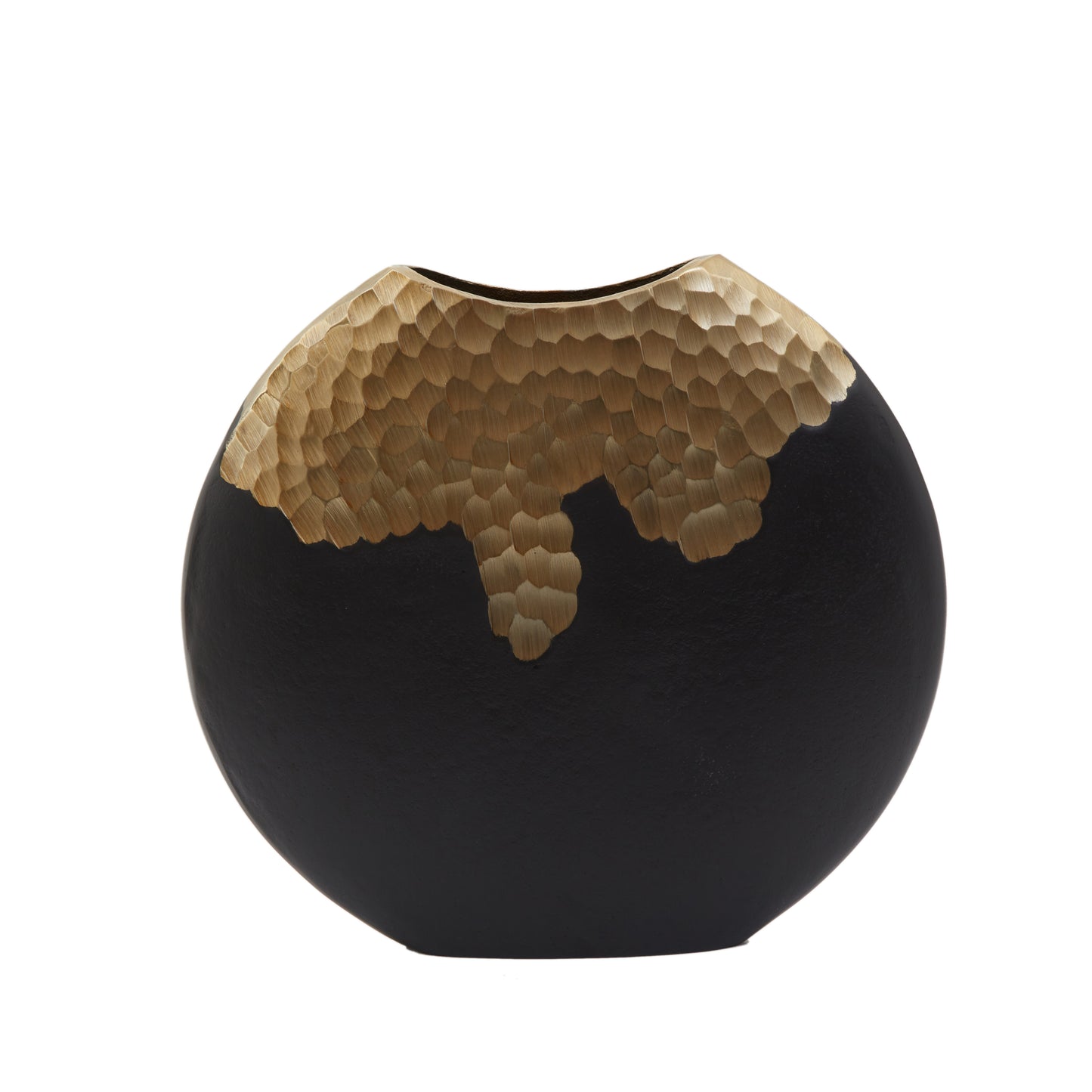 Black & gold round metal vase