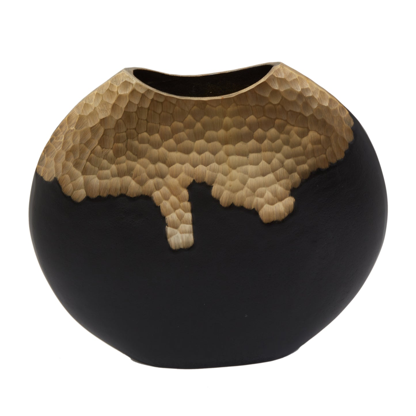 Black & gold round metal vase