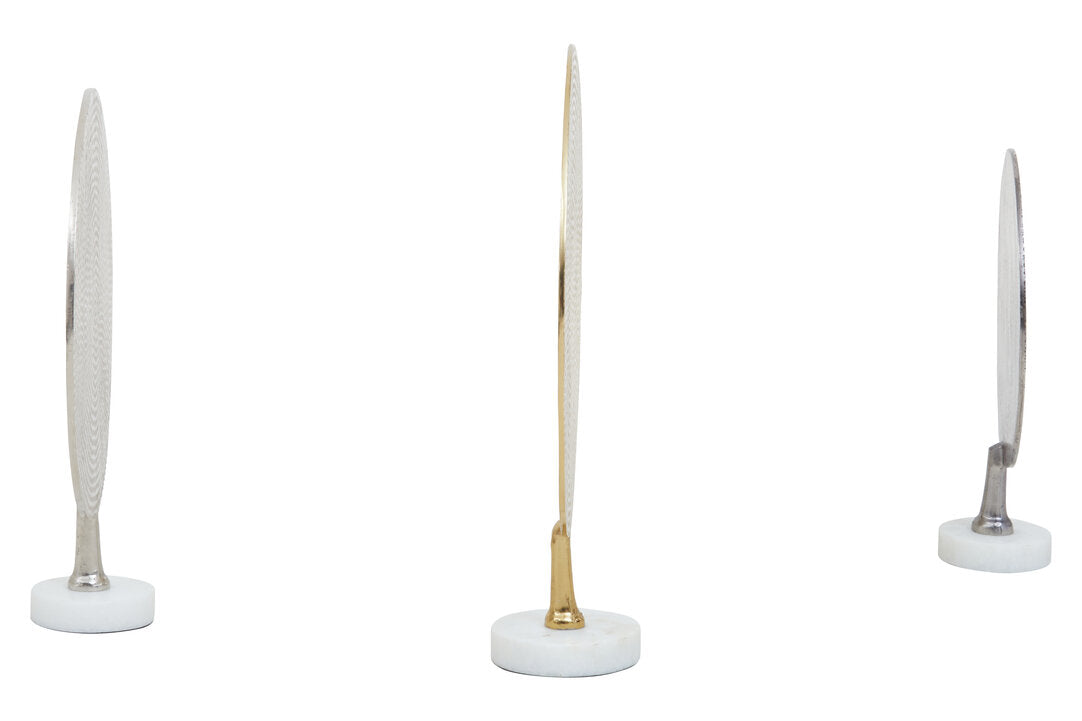Elias Set Of 3 Hammered Metal Disc Sculptures with Marble Base - Additional