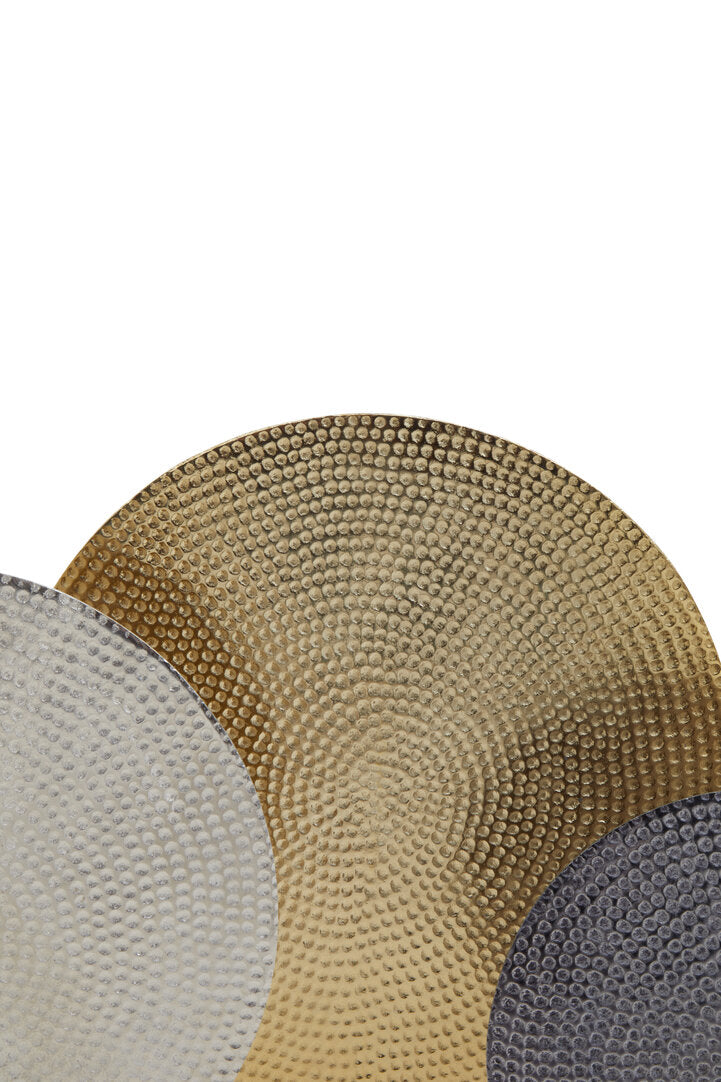 Elias Set Of 3 Hammered Metal Disc Sculptures with Marble Base - Macro