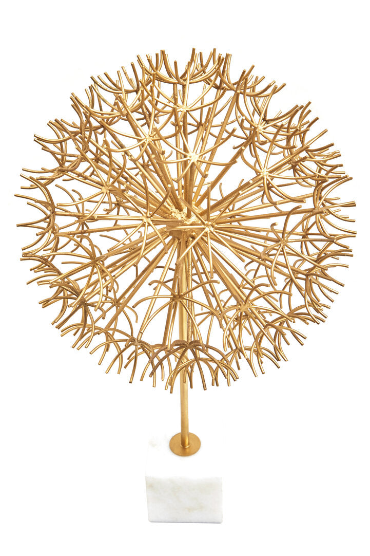 Evra Gold Dandelion Sculpture On White Marble Base - Additional