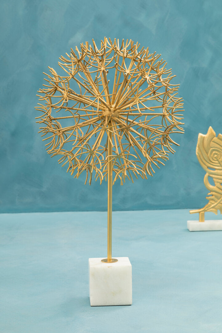 Evra Gold Dandelion Sculpture On White Marble Base - Lifestyle