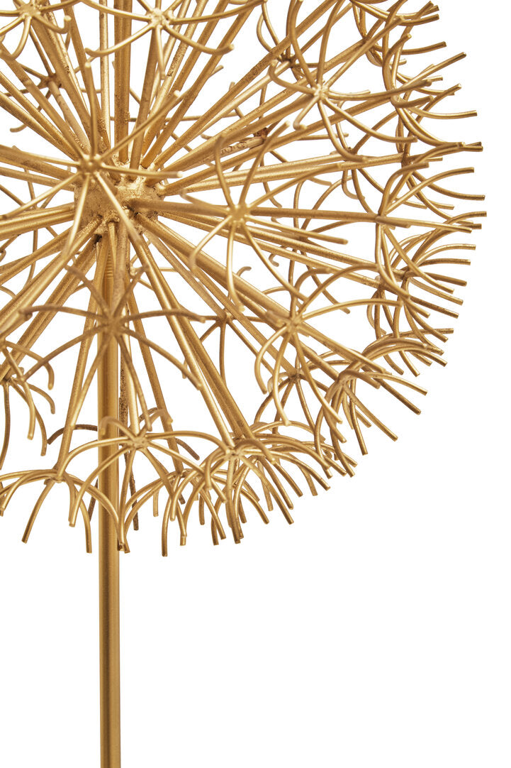 Evra Gold Dandelion Sculpture On White Marble Base - Macro