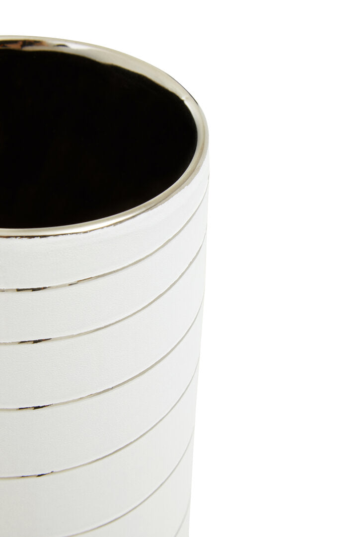 Haldis Small White and Silver Ceramic Vase - Macro